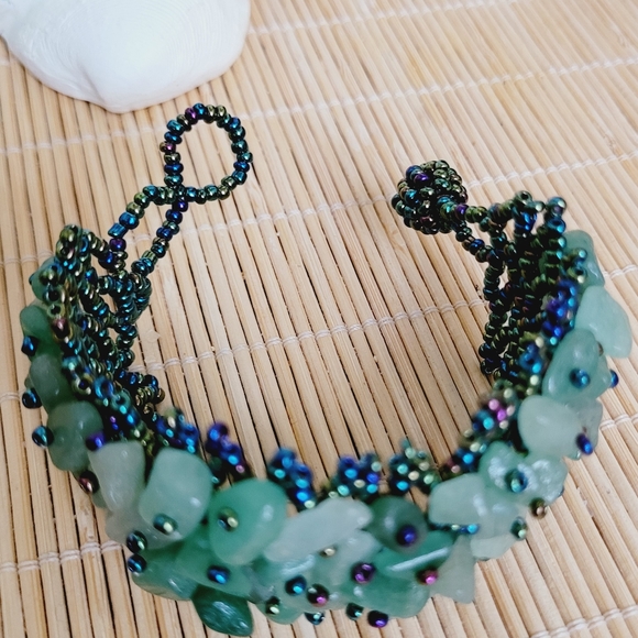 Aventurine Gemstone Chip Beaded Hand Knitted Bracelet *NWT - Picture 12 of 12